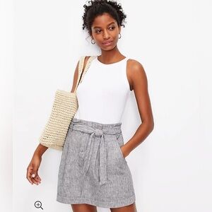 Loft Petite Stripe Paperbag Pocket Skirt. Gray/white Linen/cotton womens 4P